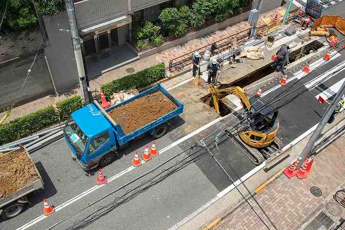 道路工事上空から